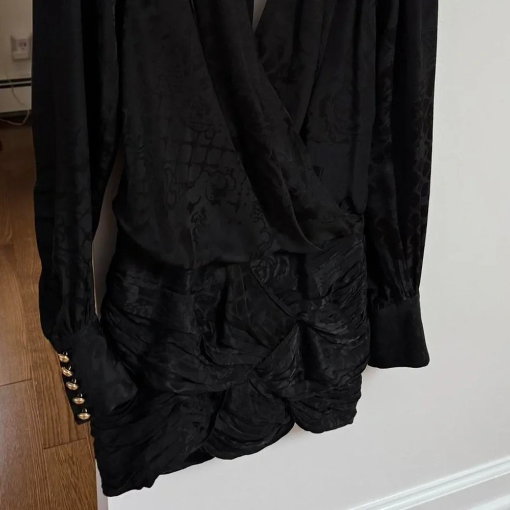 Balmain x H&M Jacquard Weave Silk Black Backless Dress - Picture 3 of 6